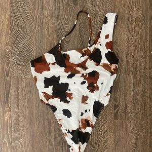 Cow Print Double One Shoulder Bodysuit